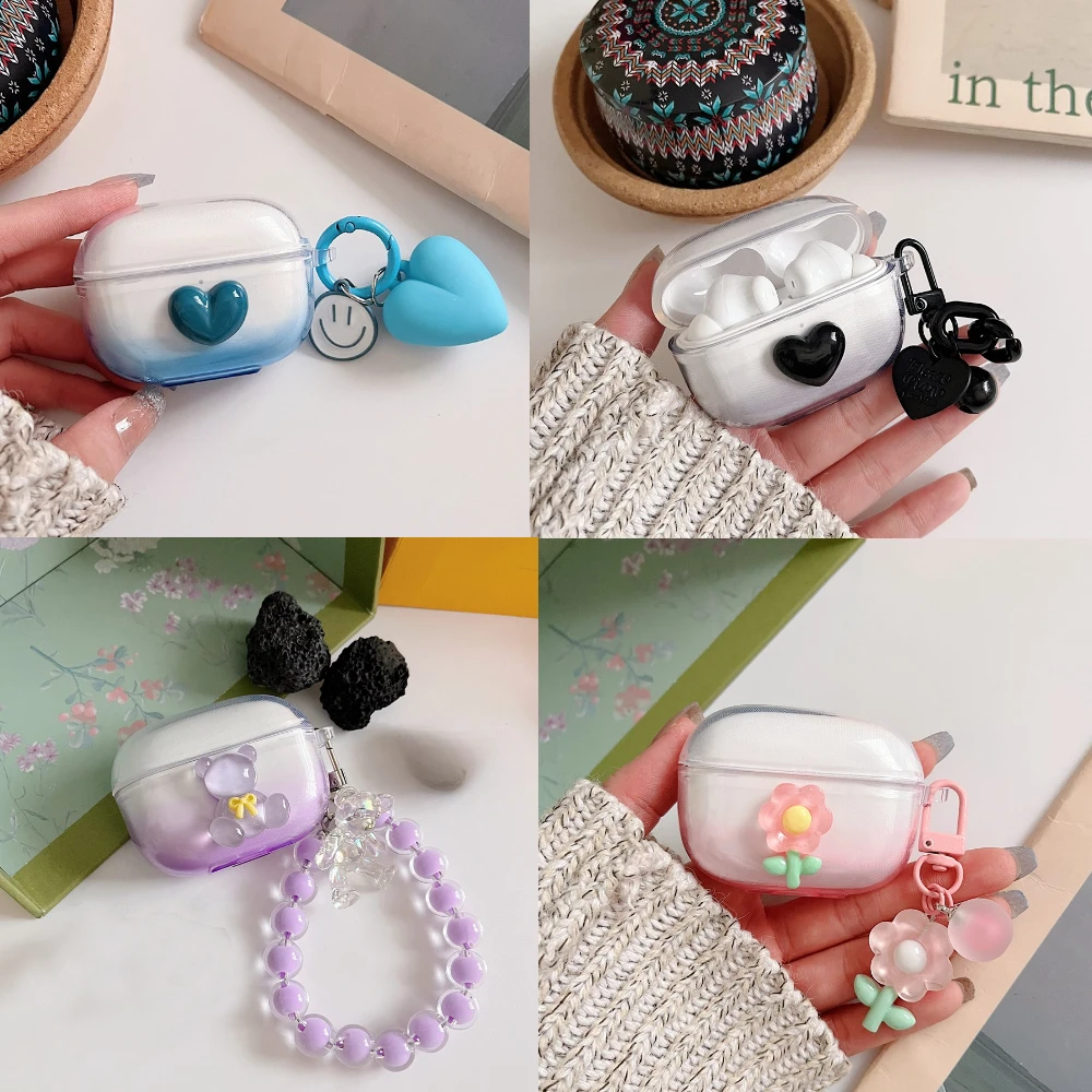 

For VIVO TWS 2 2E /TWS3 Case Cartoon Transparent Gradient pattern/ flower Keychian Silicone Earphone Cover cute For VIVO TWS3