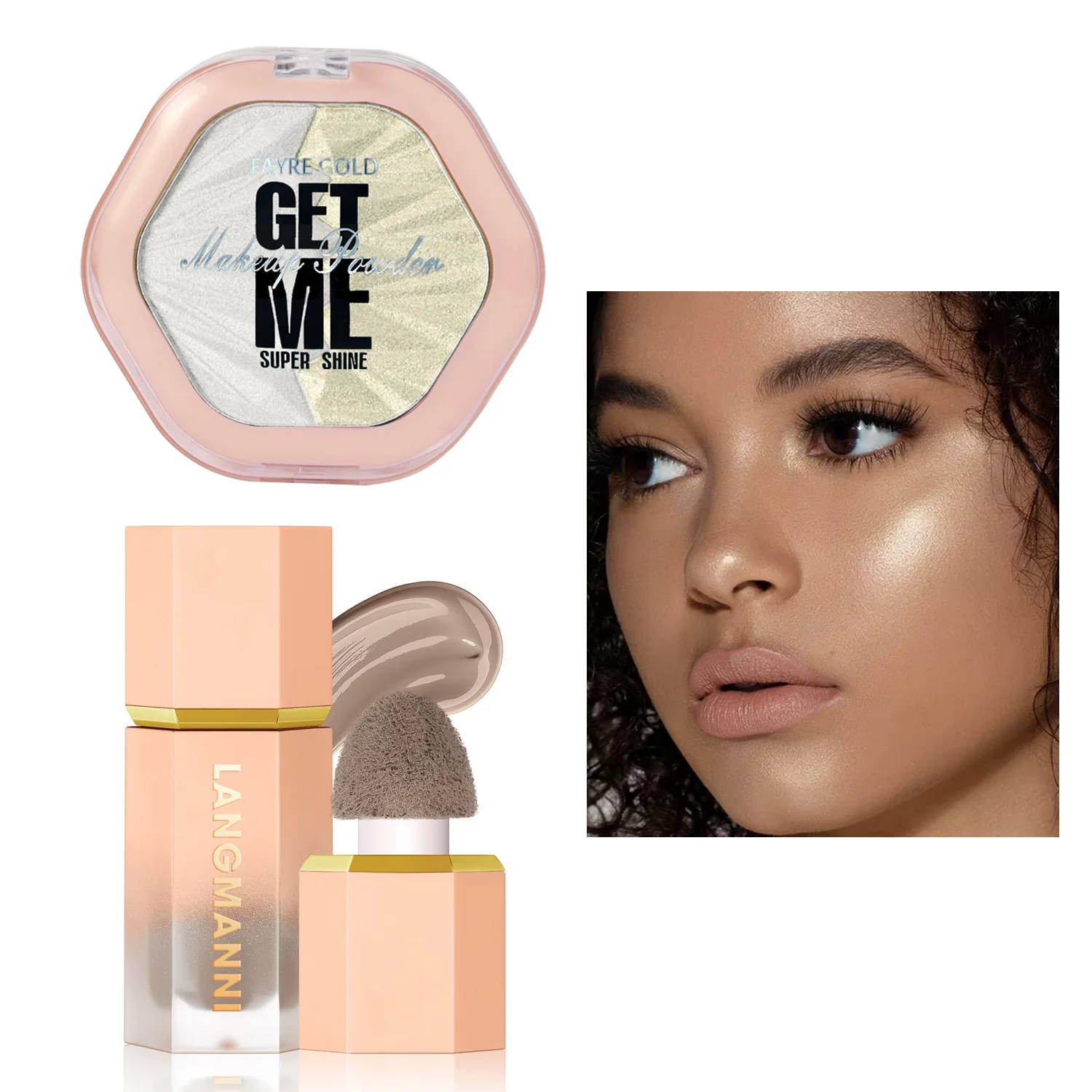 3-color facial contouring facial highlight combination base contouring liquid sponge elastic brush head portable
