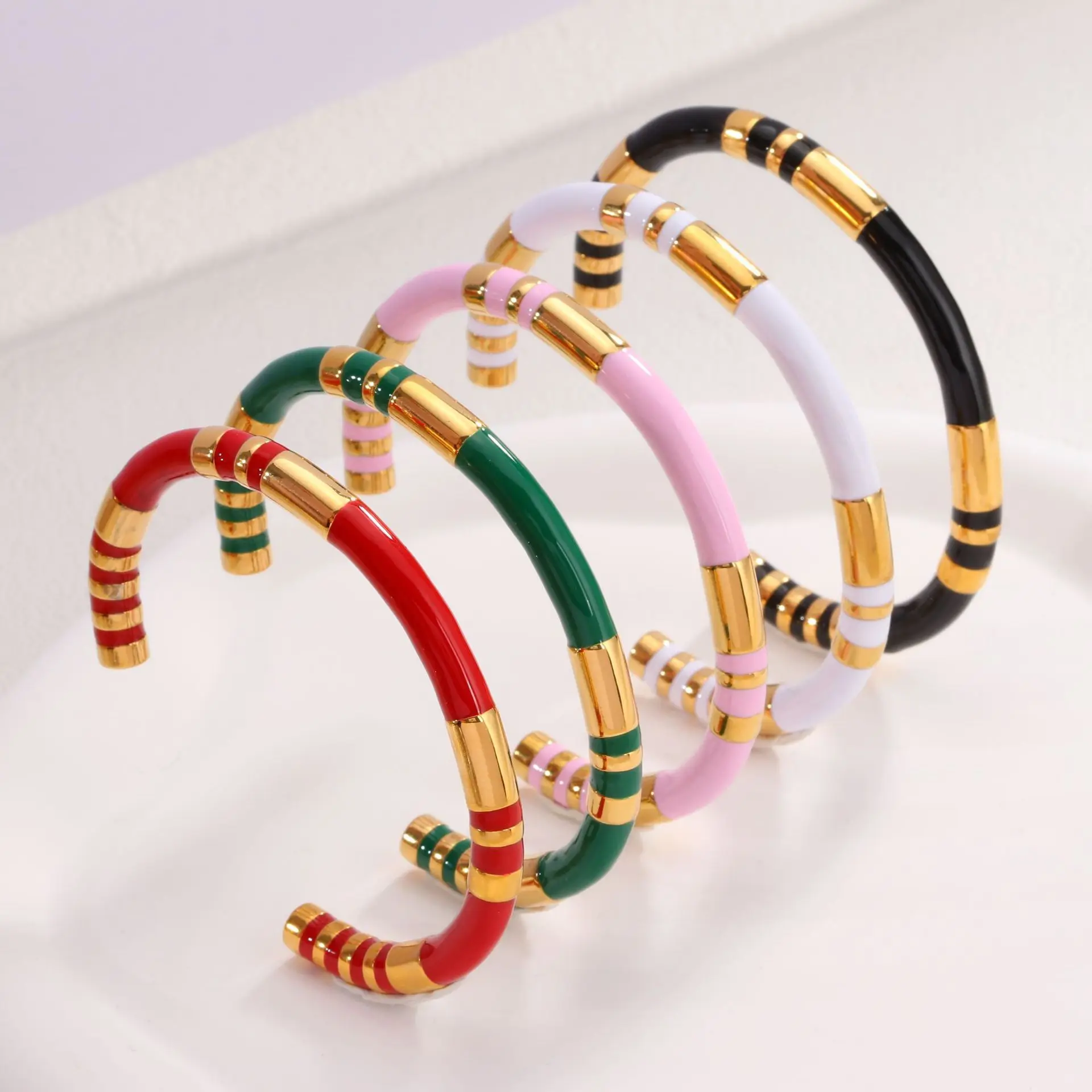 G&D Colored ethnic style titanium steel enamel drip glaze craft open bracelet for women's gift jewelry