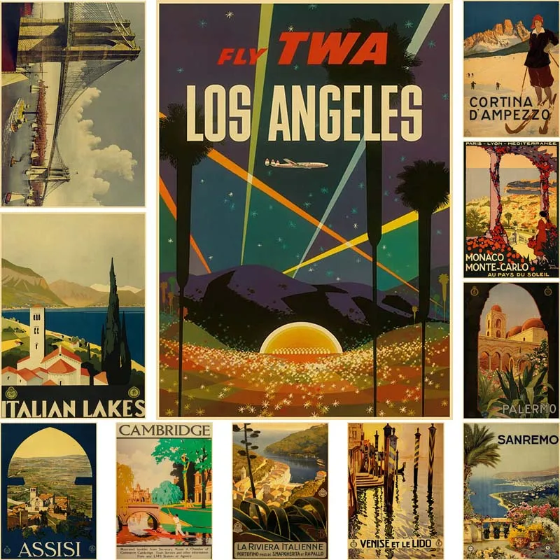 

Vintage Travel City Poster Los Angeles Cambridge Landscape Kraft Paper Print Wall Art Picture Home Decor Bar Decoration Painting