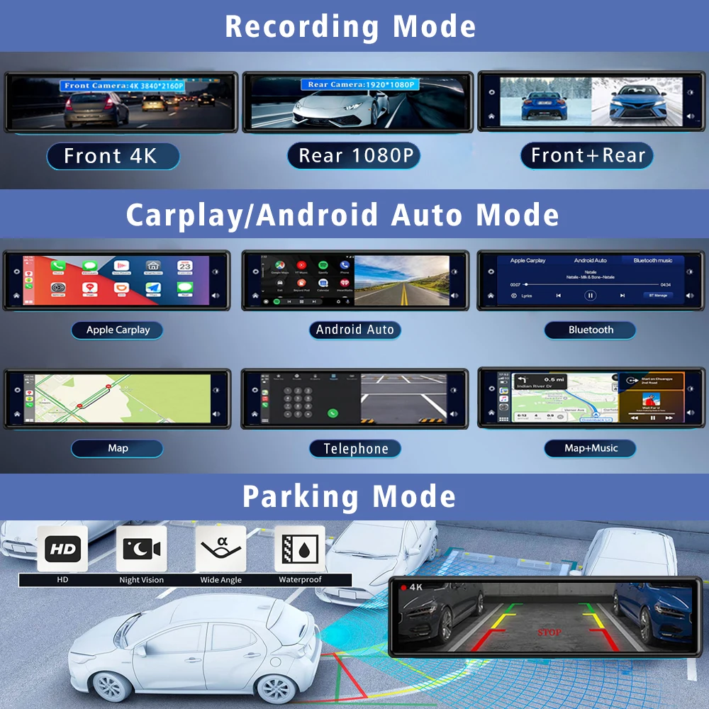 대시 캠 백미러 카플레이, 안드로이드, 자동차, GPS, 5G, 와이파이, BT, 자동차 Dvr, 블랙박스, 카메라 드라이브 녹음기, 11.26 인치, 4K