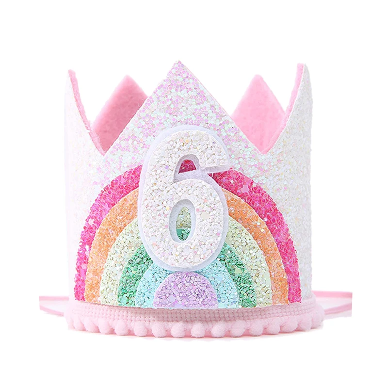 Baby Geburtstag Regenbogen Krone Stirnband 1, 2, 3, 4, 5, 6 Jahre Geburtstag Kappen Dekoration Baby Dusche 1. Geburtstag Kinder Party Dekor – Detail 10