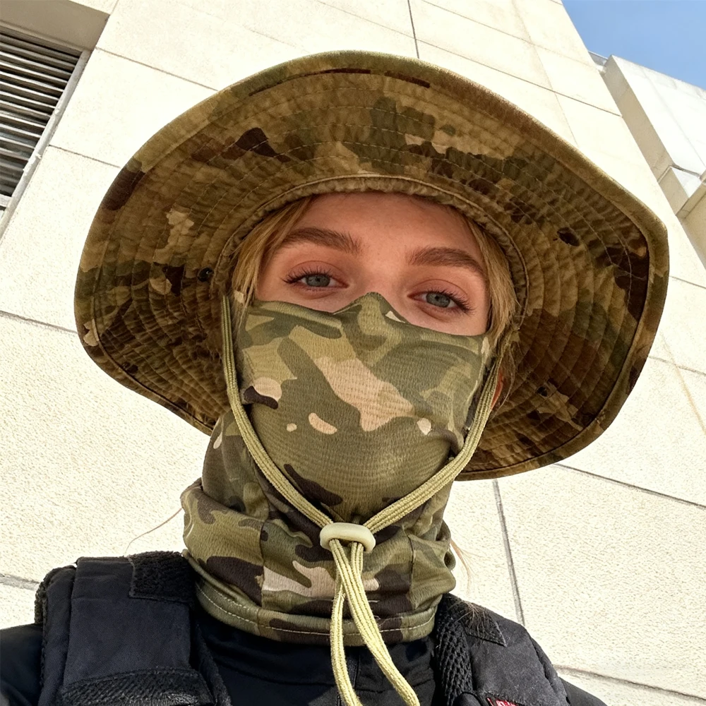 Chapeau camouflage pêche pliable à large bord - Bonnet boonie balaclava pour chasse et pêche