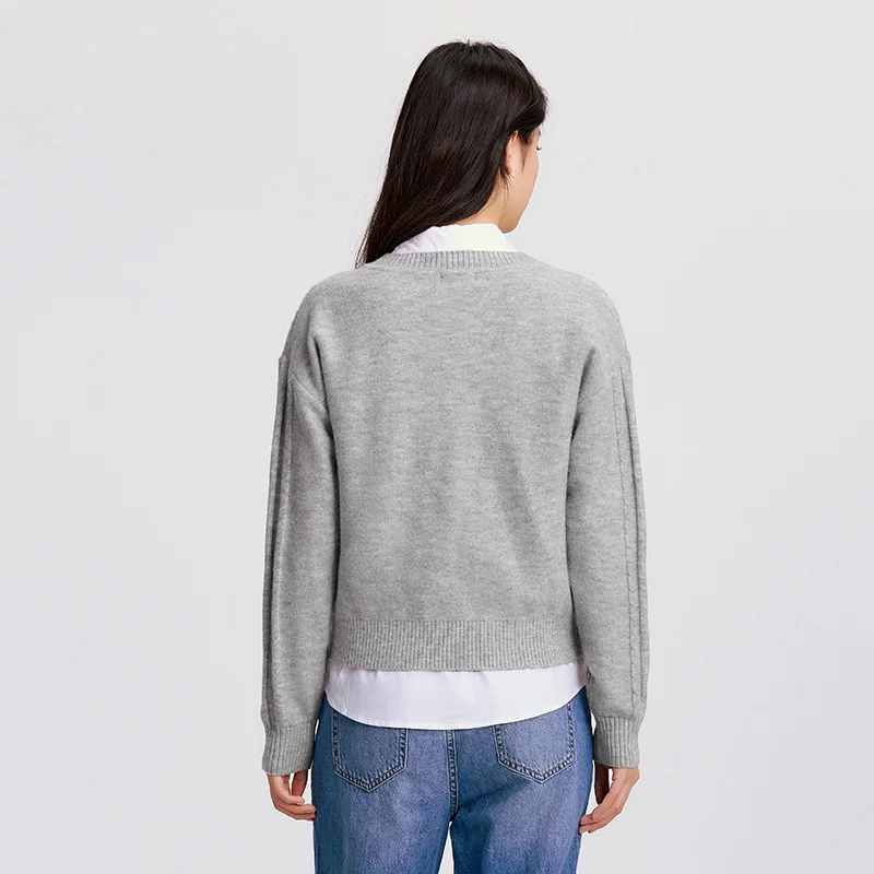 Semir Sweater Women V-Neck Cable Knit Sweater Sleeveless Shirt 2024 New Winter Loose Two-Piece Set 6
