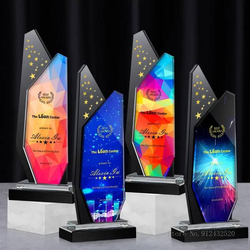 Customized Creative Crystal Trophy, Honor Creative Lettering, Color Printing, Excellent Employees Award, High-end Home Decor 1Pc