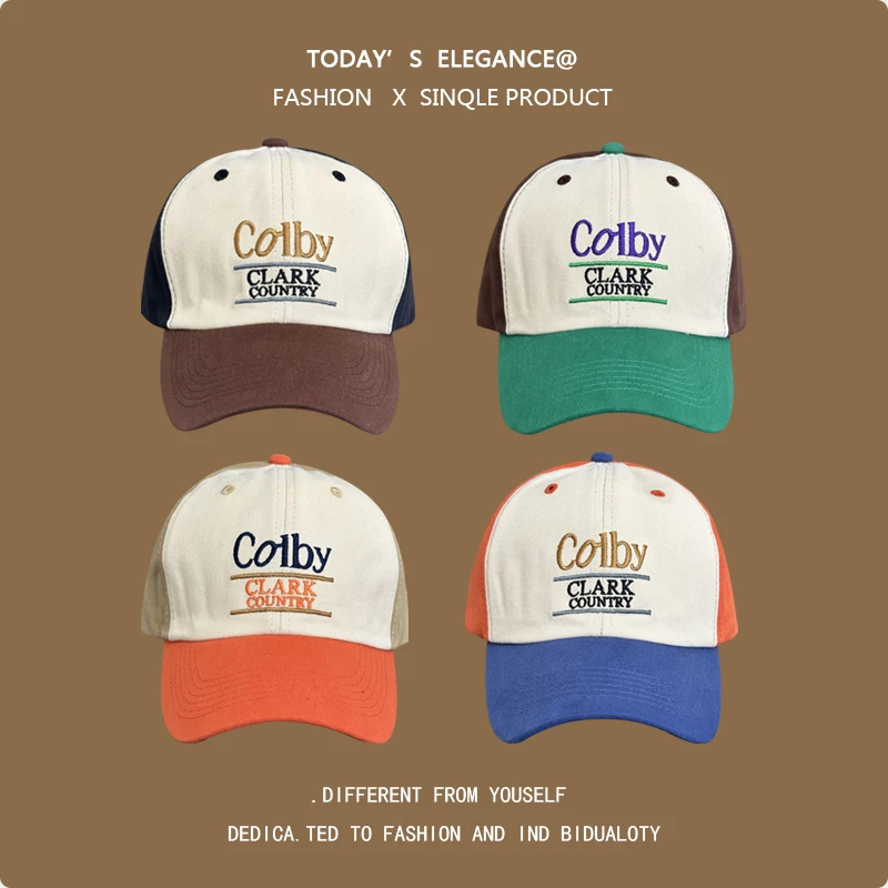 

Japanese-Style Retro Color Block Embroidery Peaked Cap Female Korean Style Work Clothes Wind Sun Protection Baseball Cap Male