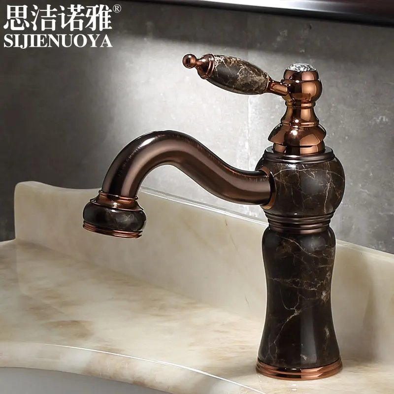 

Si Jie Nuo ya American style all-copper natural jade brown bronze rose gold wash basin antique hot and cold faucet