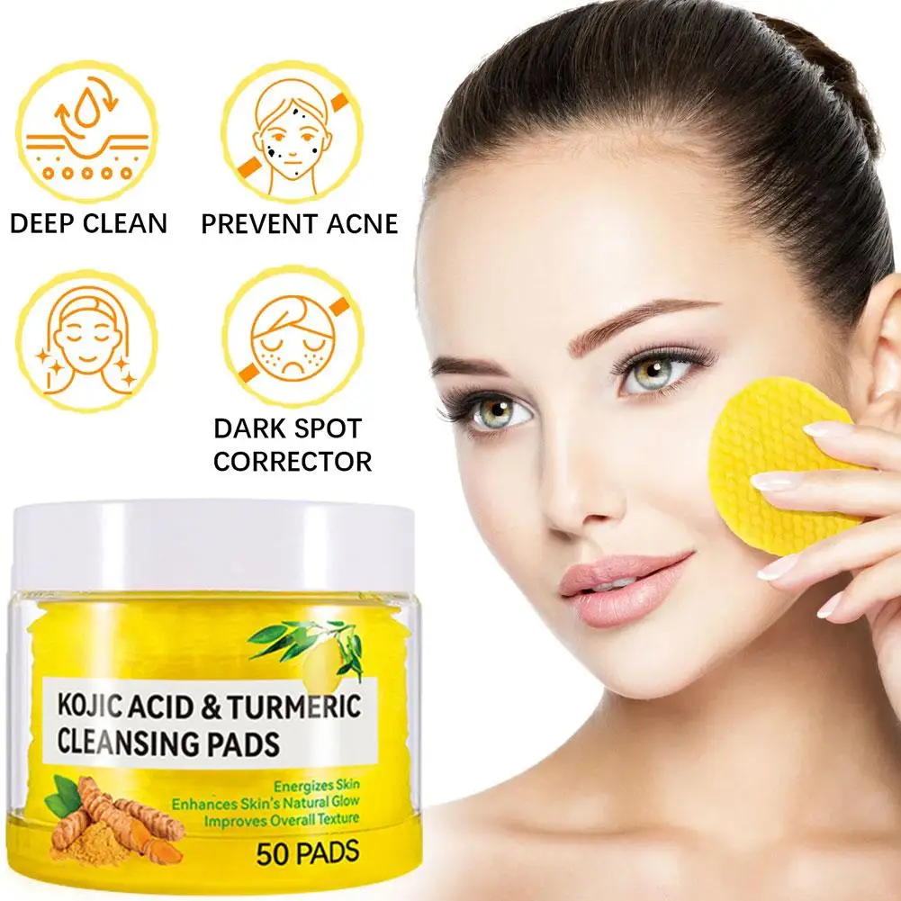 50pcs Turmeric Kojic Acid Cleansing Pads Facial Sponges For Face Deep Cleansing Exfoliating Daily Care Skin Care