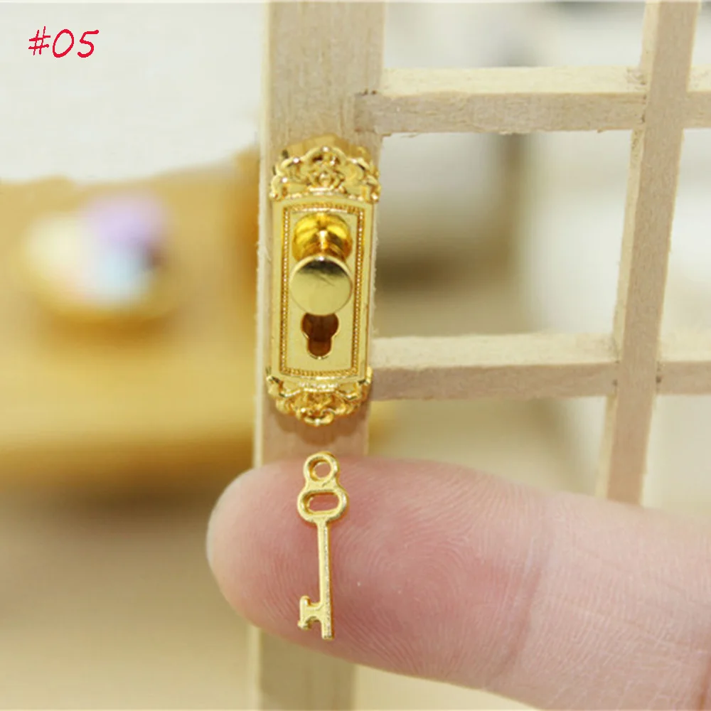 Cute Vintage Funny 1/12 Scale Dollhouse Miniature Door Lock and Key Doll House Fairy Mini Door Retro Metal DIY Accessories 3