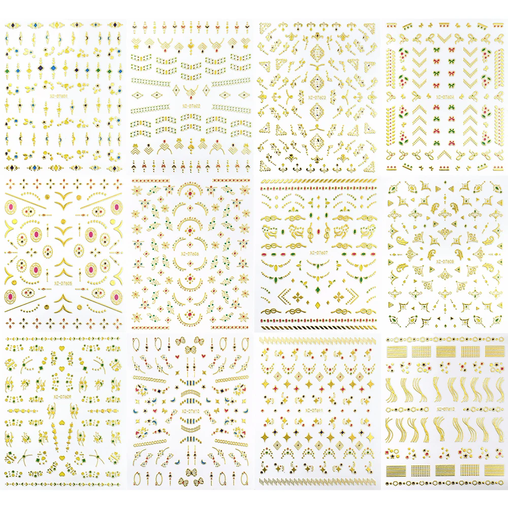 1pcs 3D 브론징 보석 컬러풀 네일 스티커 민족 스타일 보헤미안 디자인 셀프 접착 데칼 DIY 매니큐어 장식 네일 용품