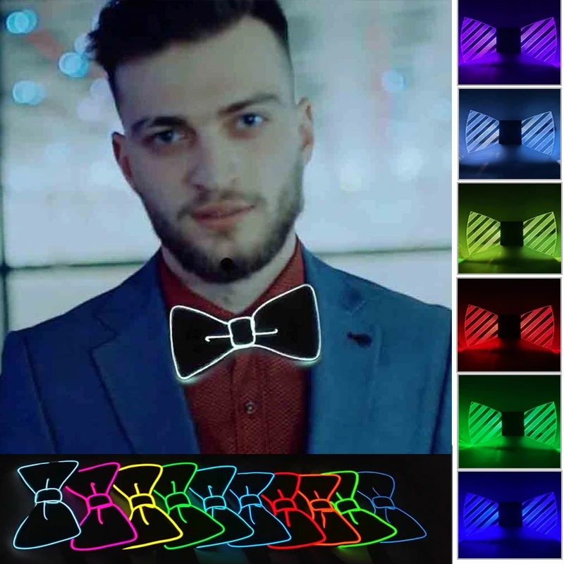 Luminous Bow Tie Neon Light Trendy Costume Accessories Glowing Acrylic LED Tie For Halloween Cosplay Costume Music Dancing cosplay necktie