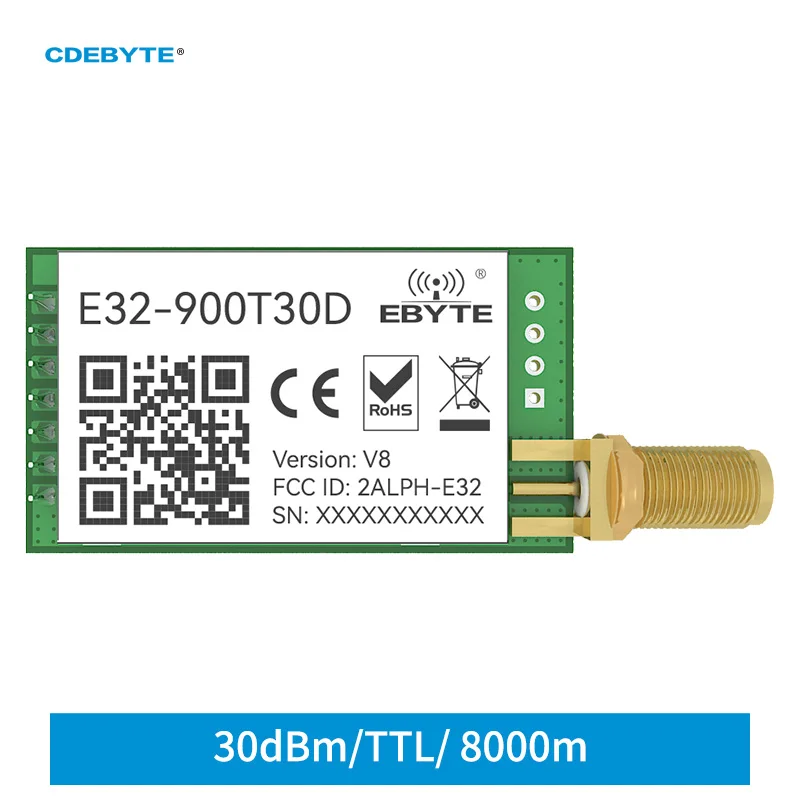 LoRa Modulation 30dBm 868/915MHz Wireless Serial Port Transmitter 1W CDEBYTE E32-900T30D-V8.X SMA-K Antenna DIP 8km wireless module