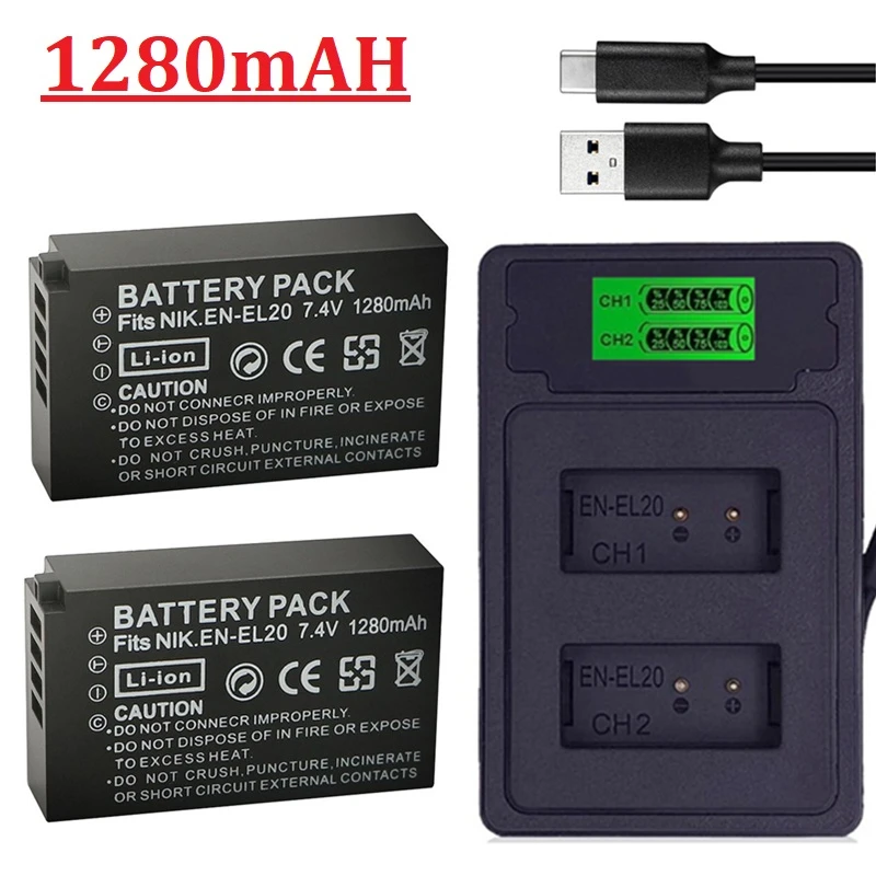 Batteria Originale 1280Mah En-El20 En El20 En-El20A Per Nikon Coolpix 1 V3 P1000 P950 1 J1 J2 J3 Dl24-500 Per Nikon Coolpix A