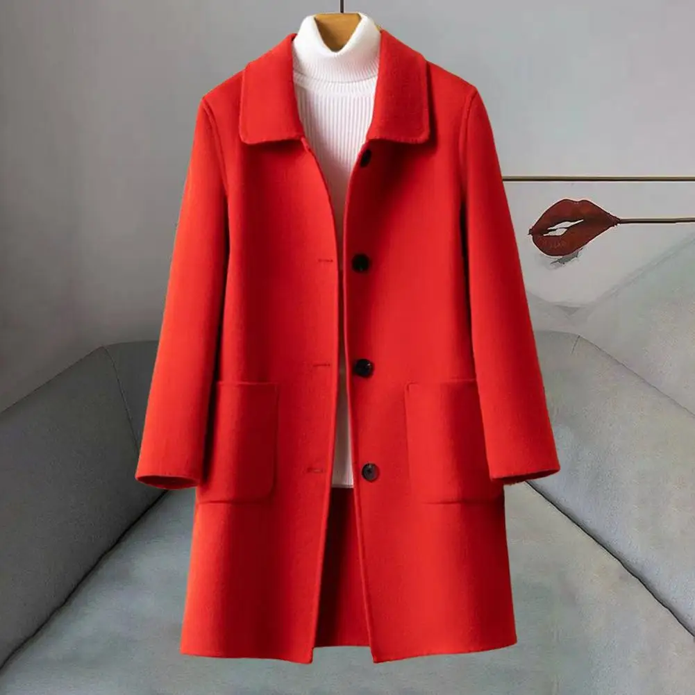 

Popular Mid-length Coat Lapel Slim Fit Winter Coat Autumn Winter Buttons Placket Solid Double-sided Woolen Outerwear