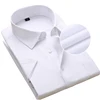 Plus Size Men Dress Shirts Short Sleeve Slim Fit Solid Striped Business Formal White Man Shirt Male Social Casual Clothing 2