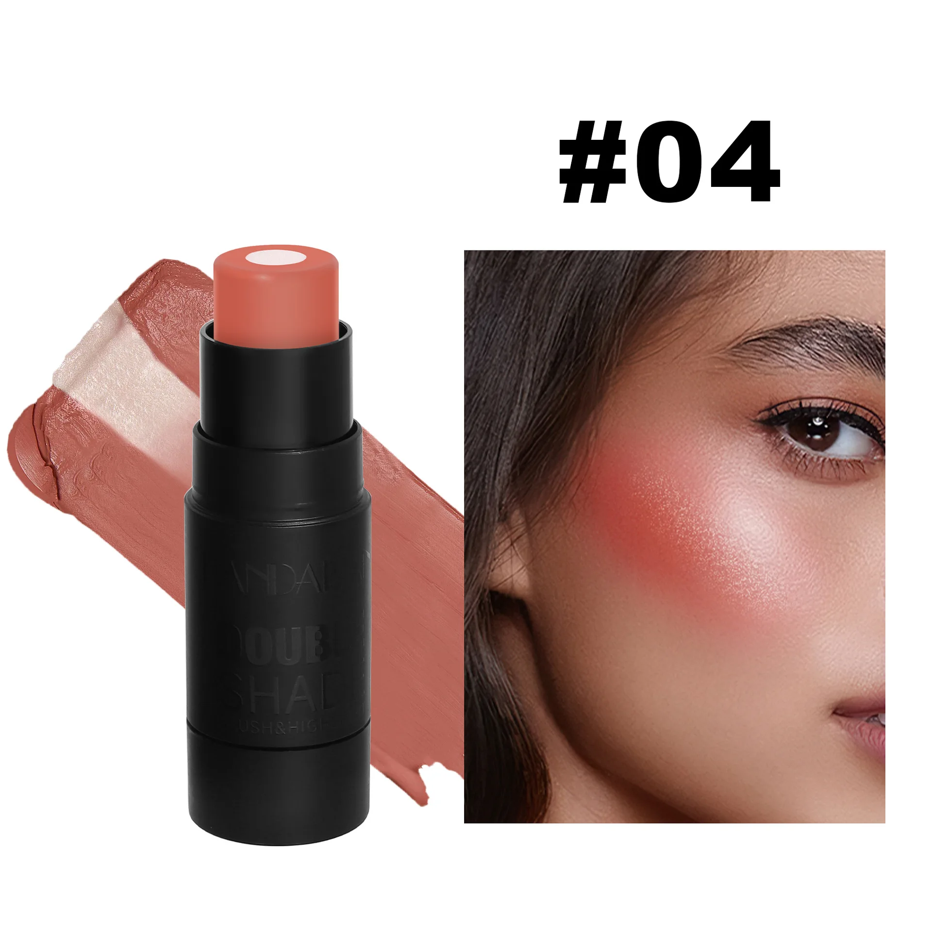 Handaiyan 2 In 1 Matte Glitter Face Blusher Smooth Cheek Velvety Blush Highlighter Stick Rouge Waterproof Contour Makeup 5