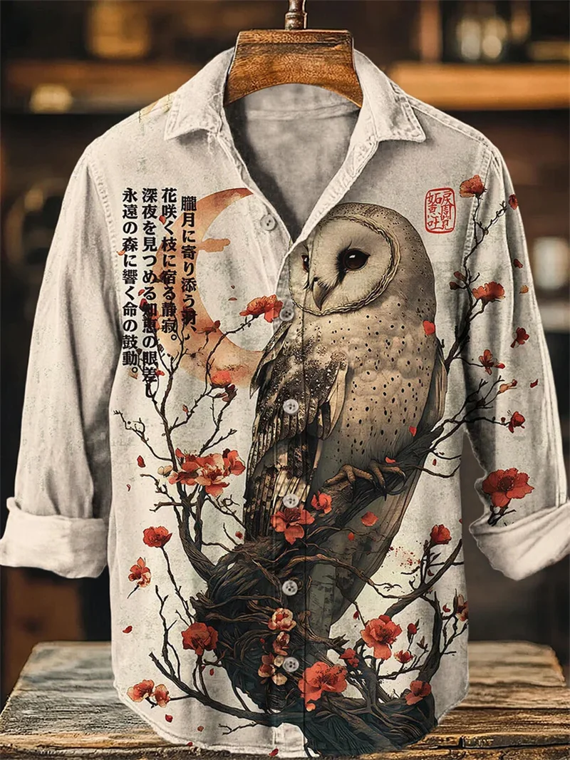 قميص كتان رجالي جديد بأكمام طويلة وزر قميص كاجوال بطبعة زهور ثلاثية الأبعاد وأكمام طويلة موضة يومية مريحة