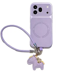Lychee Pattern Magnetic Strap Case with Horse Pendant and Lanyard - Honor 600 Pro (PURPLE)