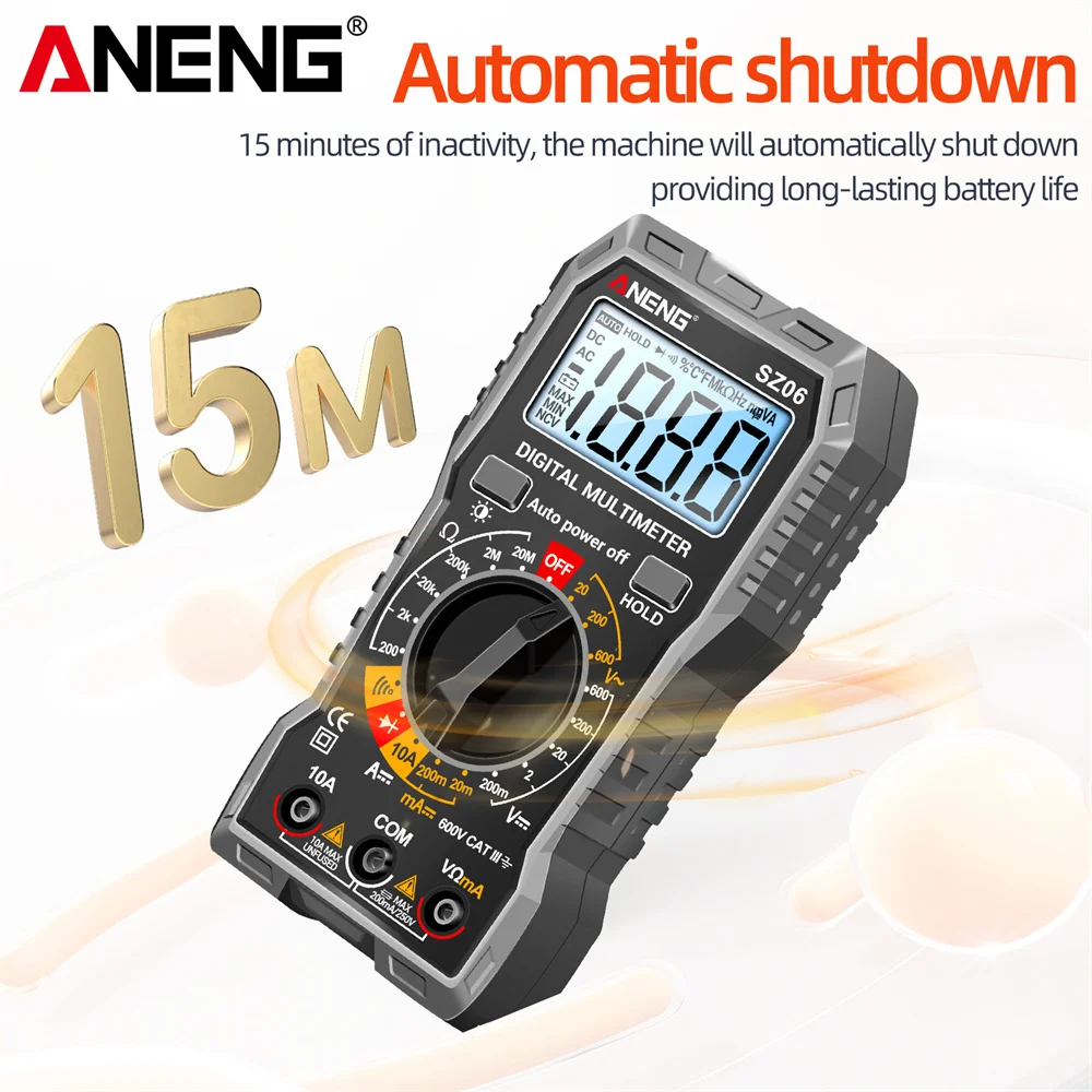 Digital Multimeter ANENG SZ06 Digital Multimeter Voltage Resistance Meter AC/DC Ammeter 600V Voltmeter LCD Backlight Ohm Test