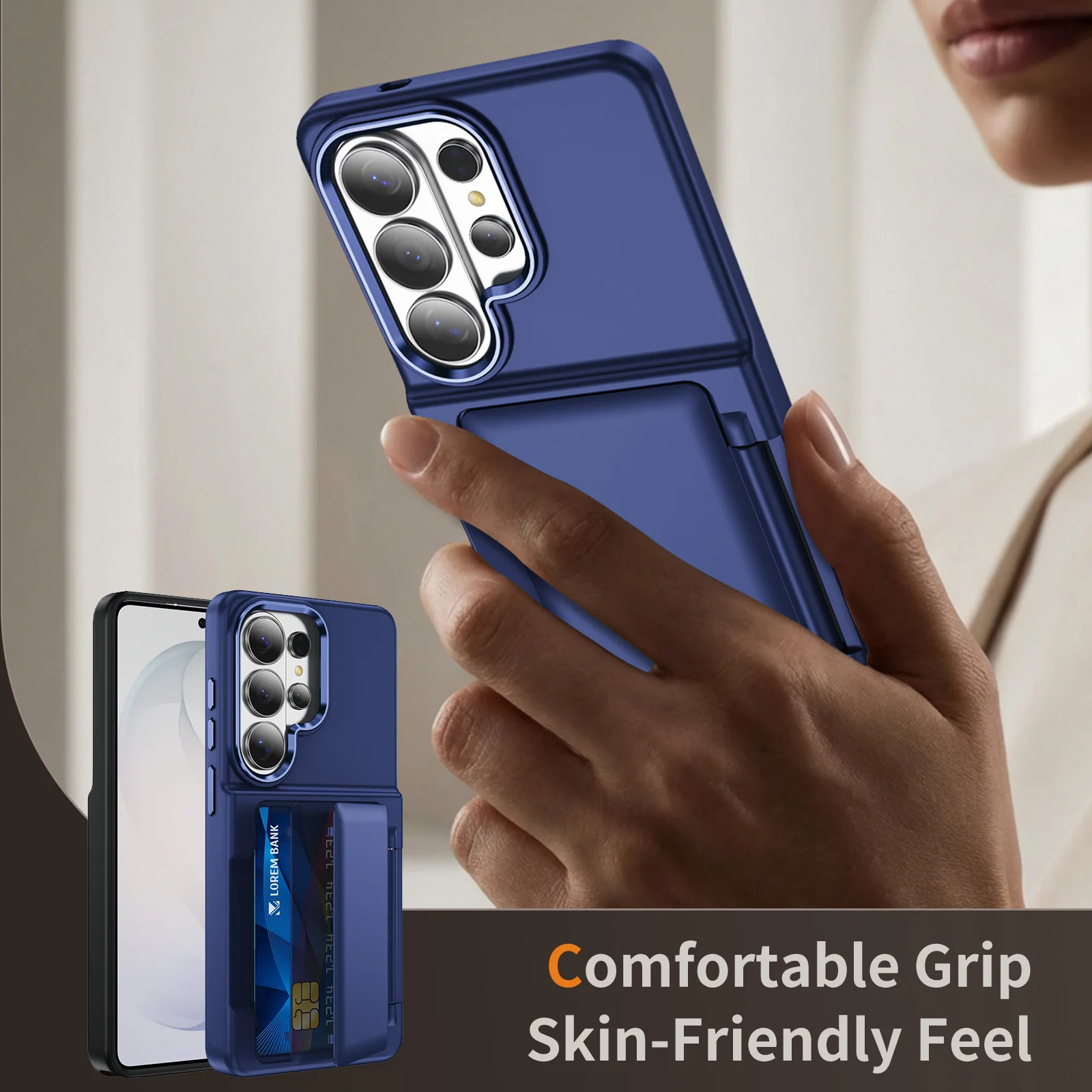 Elegant Skin Feel Wallet Phone Case with Card Slot and Shockproof Bracket Cover