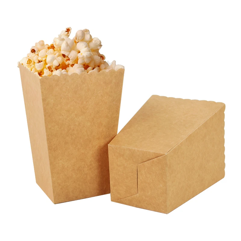 12Pcs Kraft Paper Popcorn Boxes Container Birthday Party Movie Night Fries Cup Snack Buckets Wedding Favors Gift Box Supplies