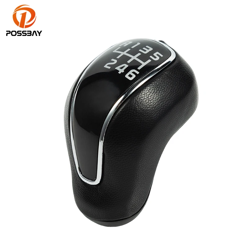 Car 6 Speed Leather Black Gear Shift Knob Lever Stick Shifter Knob For
