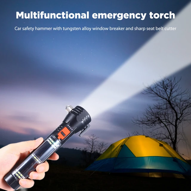 8-in-1 Notfall Taschenlampe Flucht Hammer USB High-Power-Hotel Fackeln Sitz  Gürtel Cutter Tragbare Starke Magnetische auto Flucht Werkzeug - AliExpress