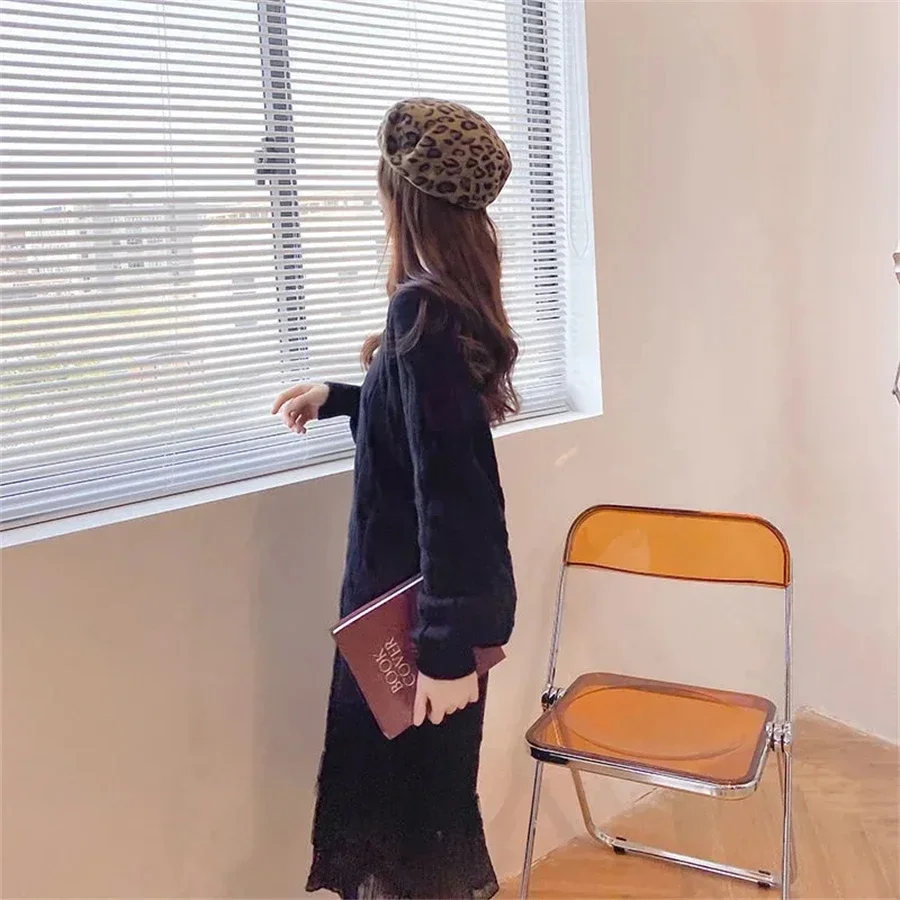 Addensare le donne pizzo midi abito lavorato a maglia caldo maglione coreano abiti manica lunga maglieria abiti nuovo autunno inverno veste 5