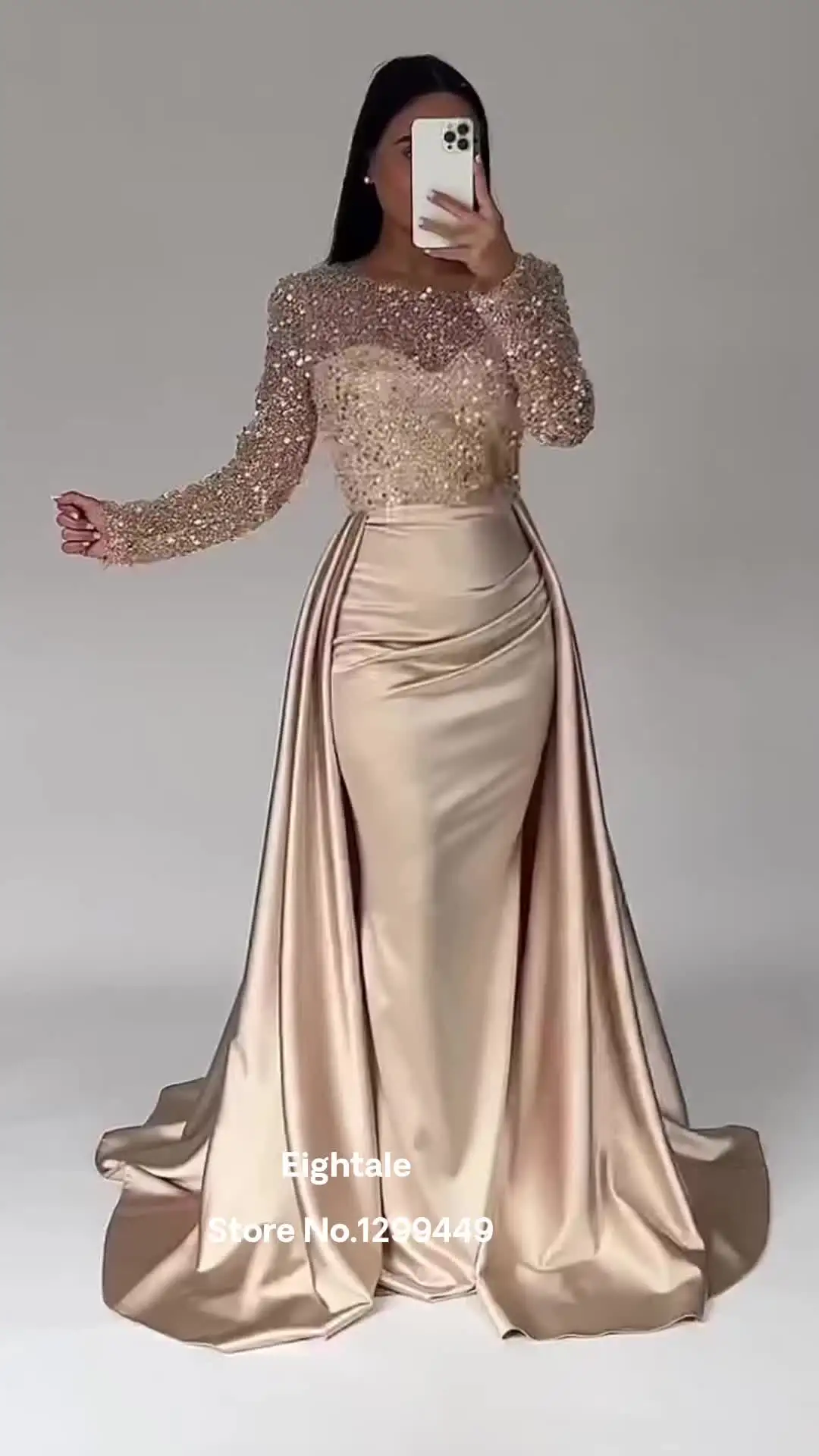 Eightale Sparkly Evening Dress for Wedding Party Customized Long Sleeves  Mermaid Prom Gowns vestido elegante mujer para fiesta - AliExpress 320
