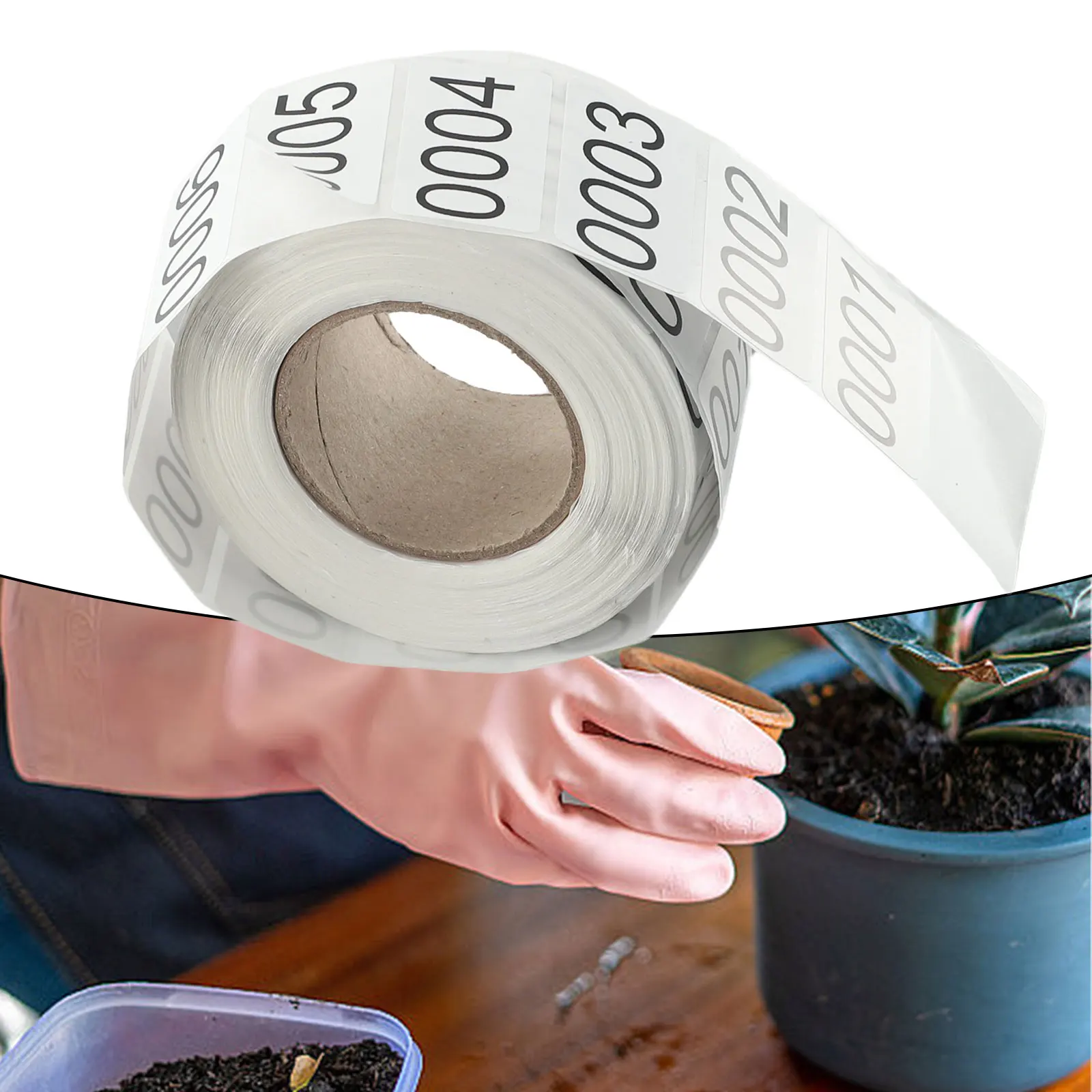 Plant Labels Number Stickers 40*20mm White 0001-1000 Consecutive Inventory Labeling Practical