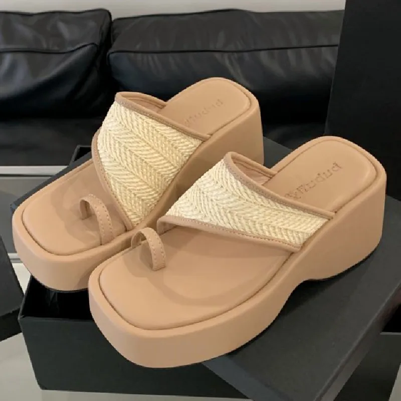 High quality woven clip toe platform sandals women Fashion