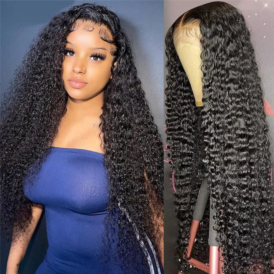 

FABHAIR Kinky Curly Transparent Lace Front Wigs Human Hair Pre Plucked with Natural Baby Hair 4x4 Glueless Lace Closure Wigs