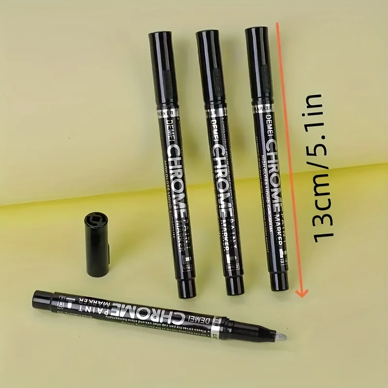 1/2Pcs 크롬 미러 페인트 마커 - 자동차 스타일링 모델 금속 목재 공예용 2mm 반사 유체 펜 실버/골드 잉크