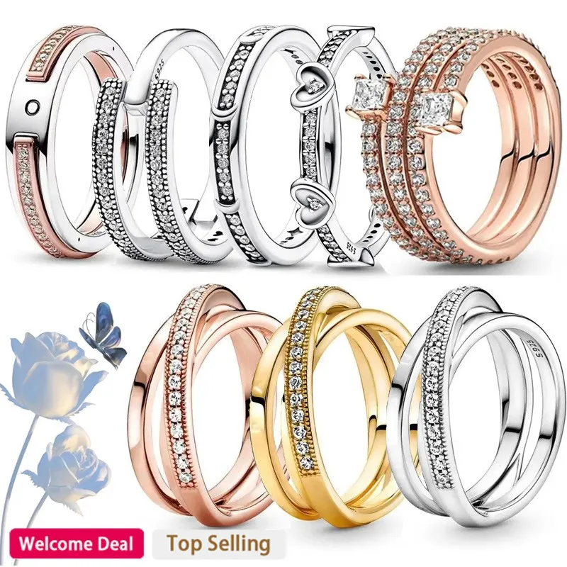 The Best Selling New High Quality Women's 925 Sterling Silver Set Three Ring Double Ring Ring DIY Fashion Charm Jewelry Gift three layer leather jewelry storage box multifunctional earrings jewelry box vintage ring storage box jewelry box