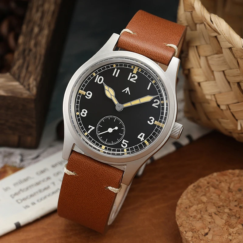 男性用ミリタリーウォッチ、サファイアレトロ時計、防水サブ秒ステンレススチール腕時計、クォーツムーブメント、d12、36mm