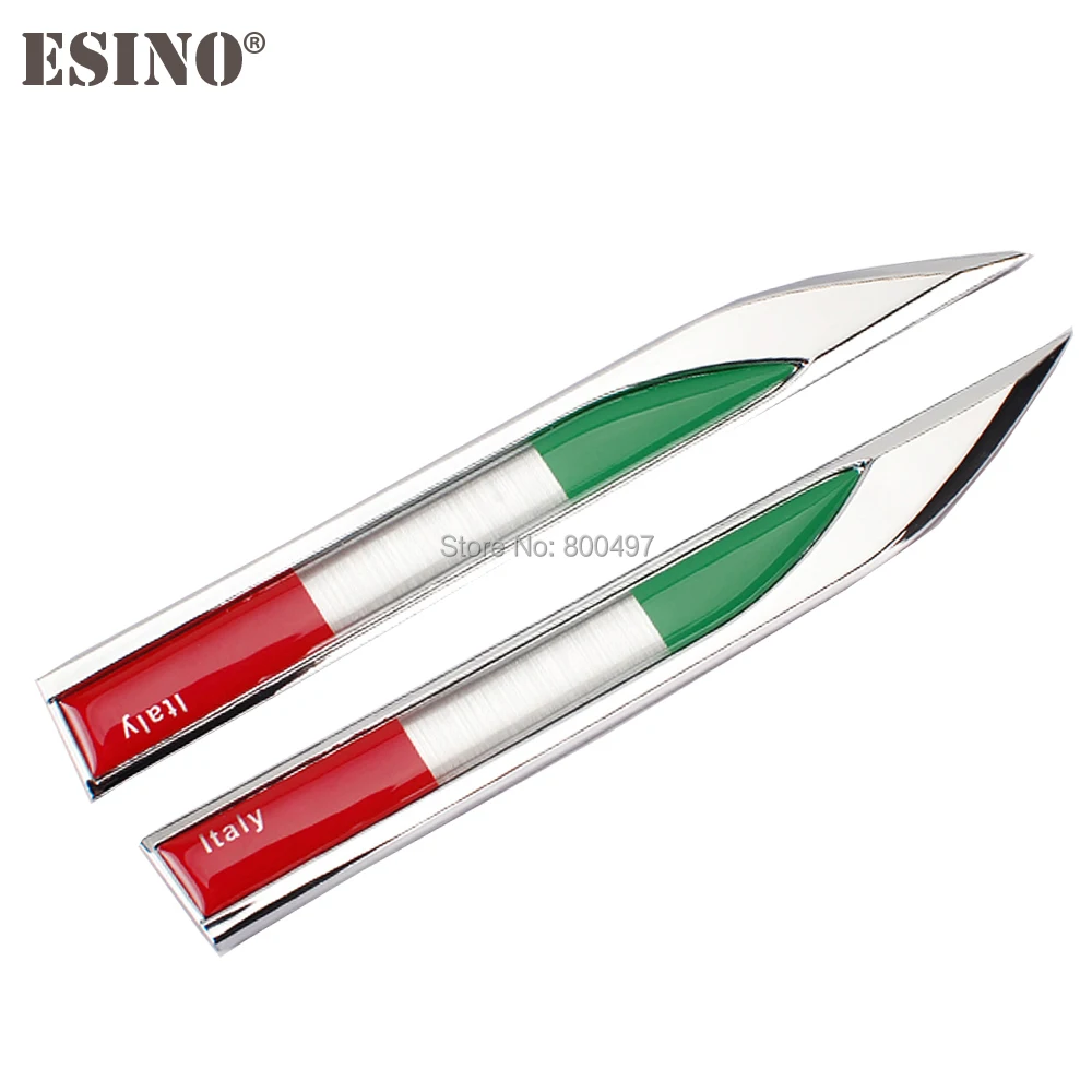 

2 x Car Body Fender Side Metal Chrome Zinc Alloy Knife Side 3D The Flag Of The Italy Emblems Badges Decals Stickers