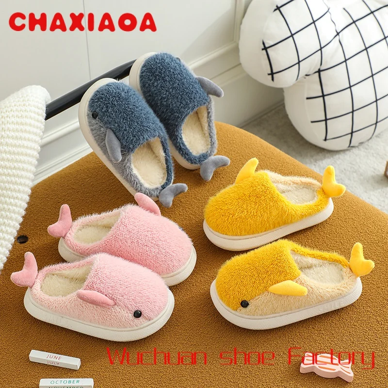 

Funny Animal Whale Cotton Slippers Women's Thick Soles Home Slipper 2023 Winter New Warm Non Slip Lovely Plush Couple Slippers