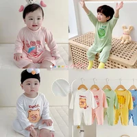 2023 Korean INS Baby Long Sleeved Jumpsuit Modal Boy Clothes Girls Home Wear Spring Summer Romper Crawling Pajamas Costume 1