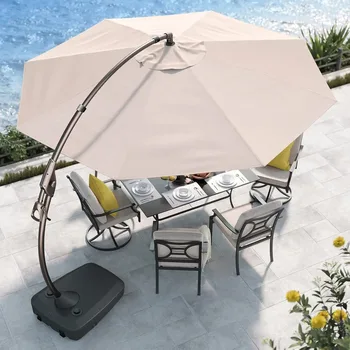 12FT Round Aluminum Cantilever Umbrella with Base 1