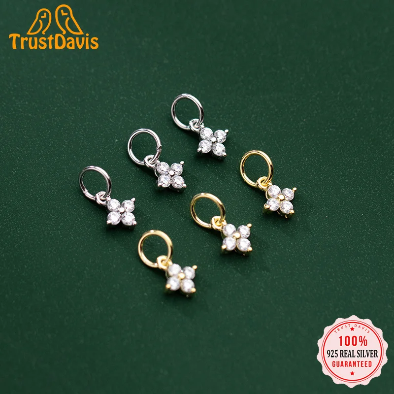 Silver Necklace Charms Pendant Necklace Silver Necklace Silver Pendant TrustDavis Real S925 Sterling Silver Fashion Geometric CZ Charms Pendant For Bracelet or Necklace DIY Accessories Jewelry HY303