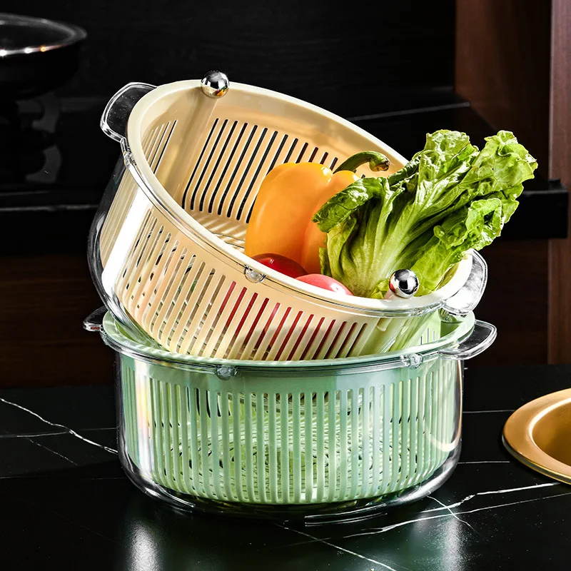 

Plastics Rotate Vegetable Bilayer Washing basin,Basin for Washing fruit,quick drainage,The base can be used as a dust cover,1 PC