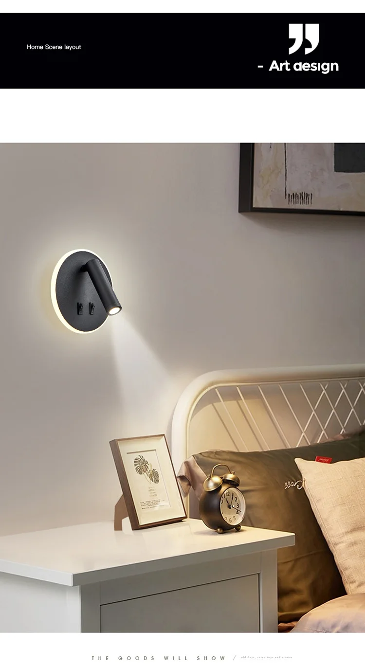 Description Picture 5 of item3W 8W Nordic Indoor Rotatable LED Reading Wall Lamp Corridor Wall Lamp Bedroom USB Charging Bed Wall Lamp Home Appliance