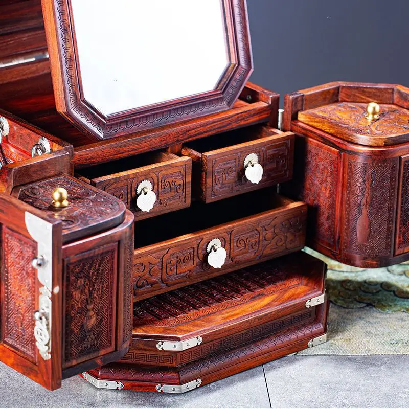Luxury Wood Jewelry Box Organizer with Mirror Earrings Jewelry