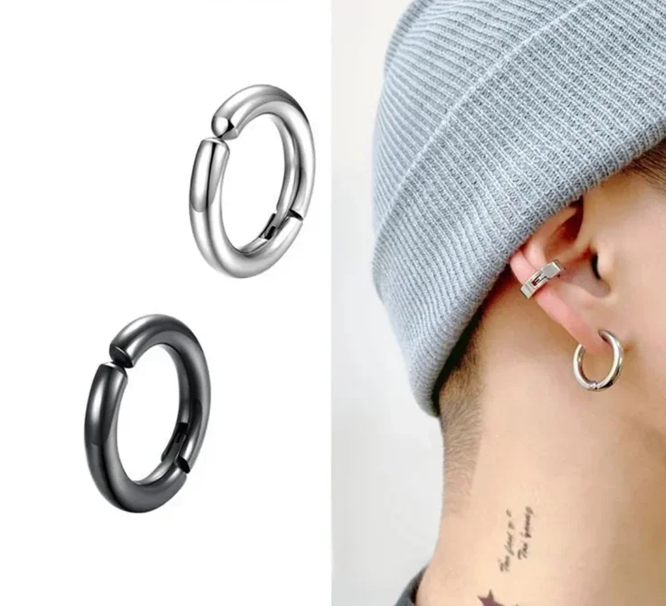 Popular Ear Clip Earrings Men/Women Stainless Steel Painless Punk Black Non-Piercing Fake Cartilage Earring Jewelry 1 pairs