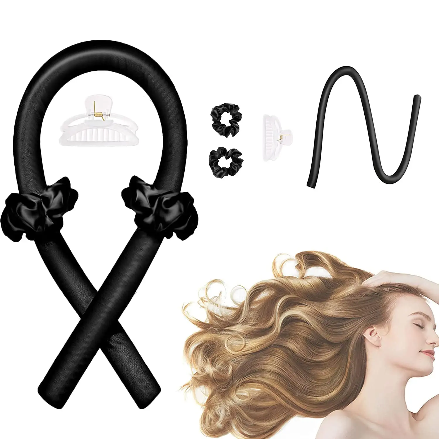 Hair Styling Tool Hair Curling Tools For Women Clip Soft Hair Curlers Heatless Curling Rod Headband Styling Tools Curling Ribbon Modeling Set