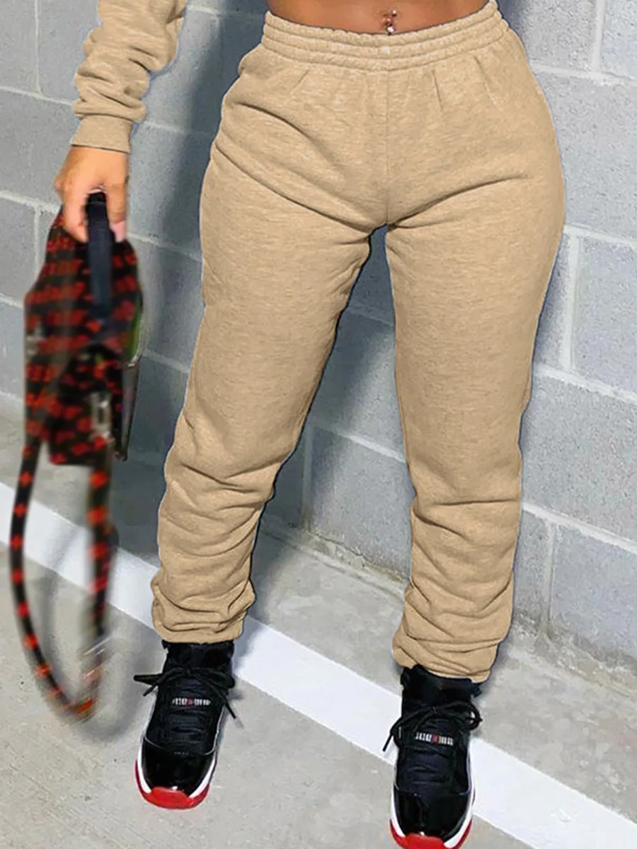 

LW Autumn & Winter BASICS Women Sportswear Causal Trousers Long Pants Mid Elastic Waist Letter Print Sweatpants