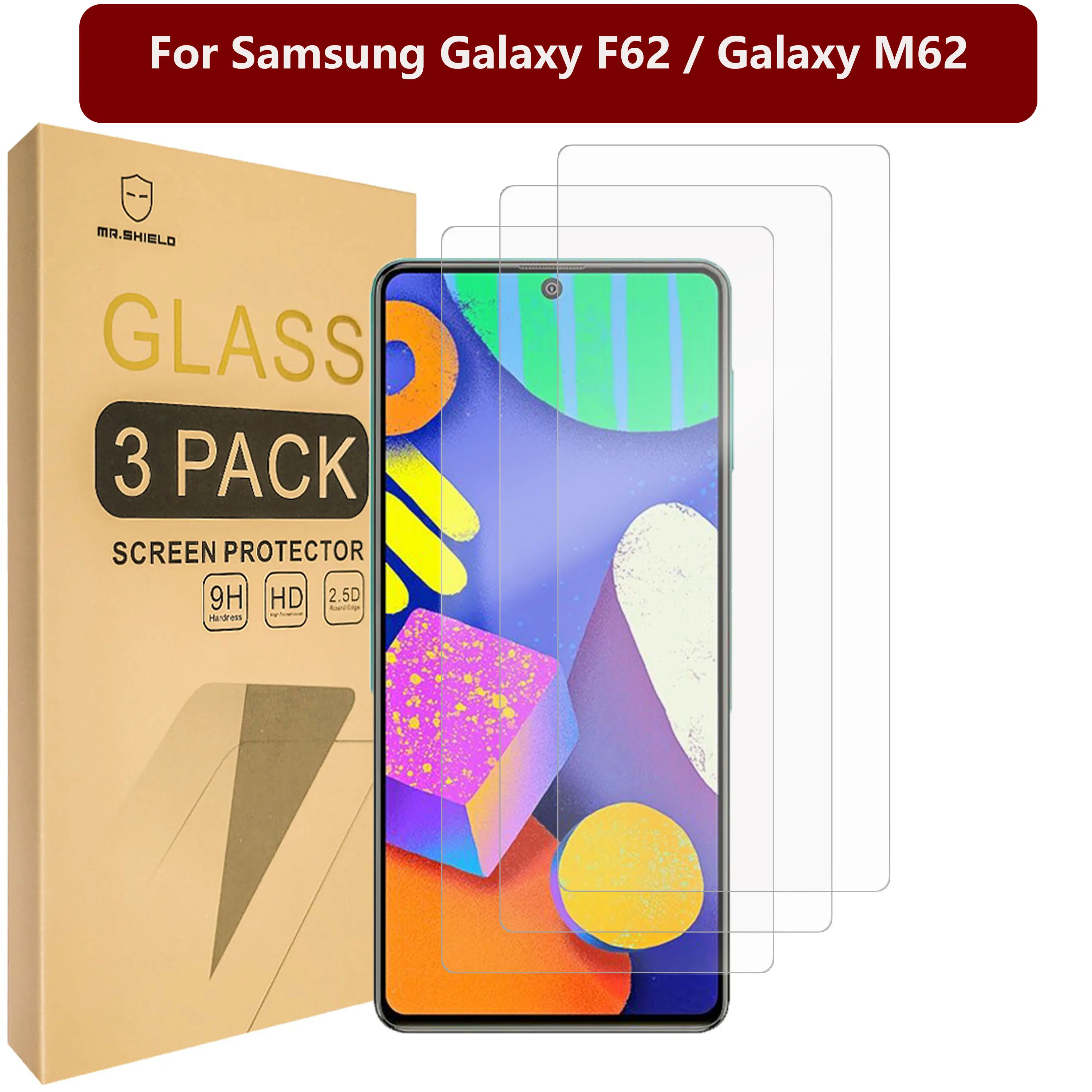 

Mr.Shield [3-Pack] Designed For Samsung Galaxy F62 / Galaxy M62 [Tempered Glass] [Japan Glass with 9H Hardness] Screen Protector
