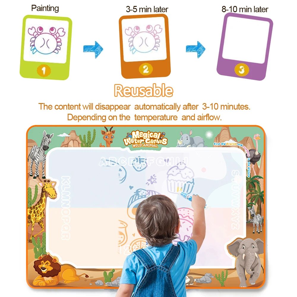 매직 워터 드로잉 낙서 매트 100x80CM 재사용 가능한 매직 펜이있는 색칠 그림 보드 몬테소리 교육 장난감 어린이 선물