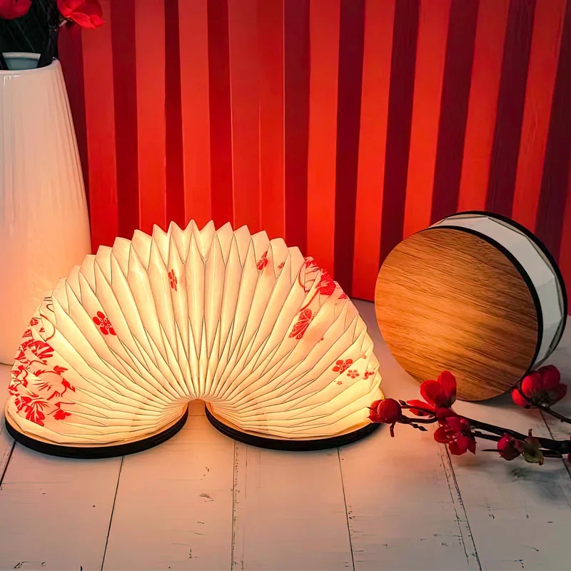 

Wooden Organ Night Light Creative Valentine's Day Gift Bedside LED Lamp Folding Book Room Lighting Solution