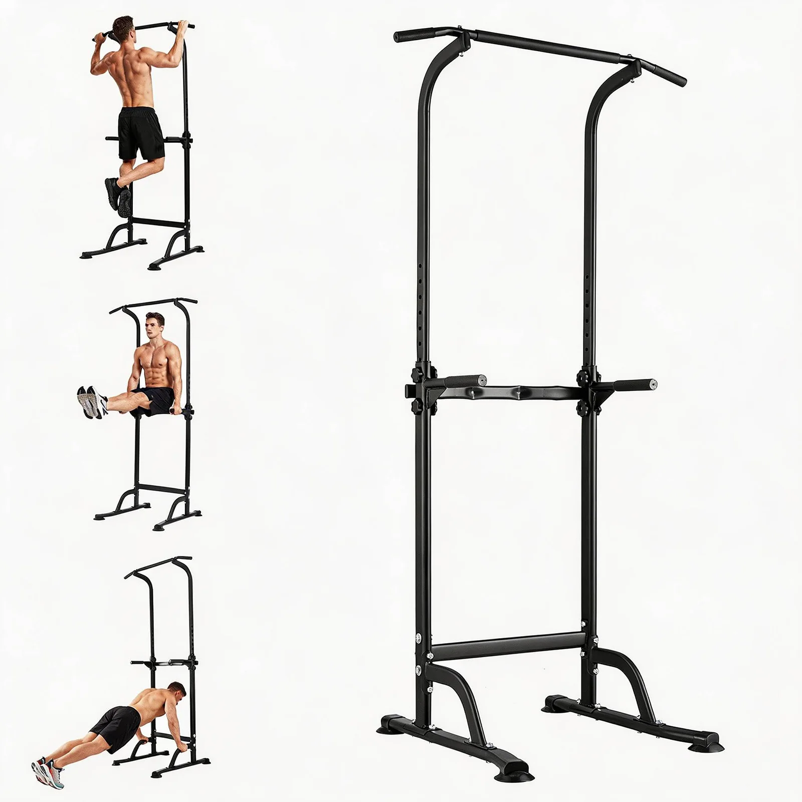 Power Tower Pull Up Dip Station, 10-Level Adjustable Height 165-219cm, 150kg Capacity, Heavy-Duty Home Gym Trainer